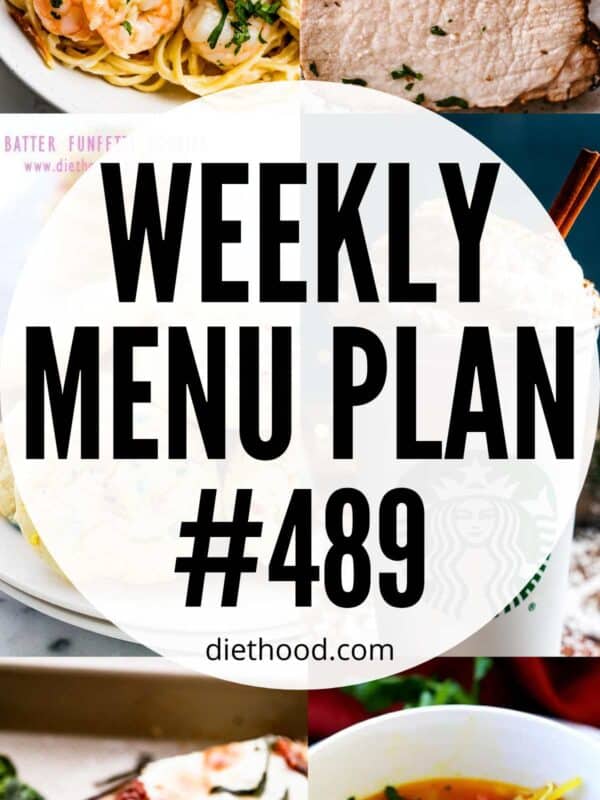 Weekly Menu Plan 489 six image collage Pinterest image.