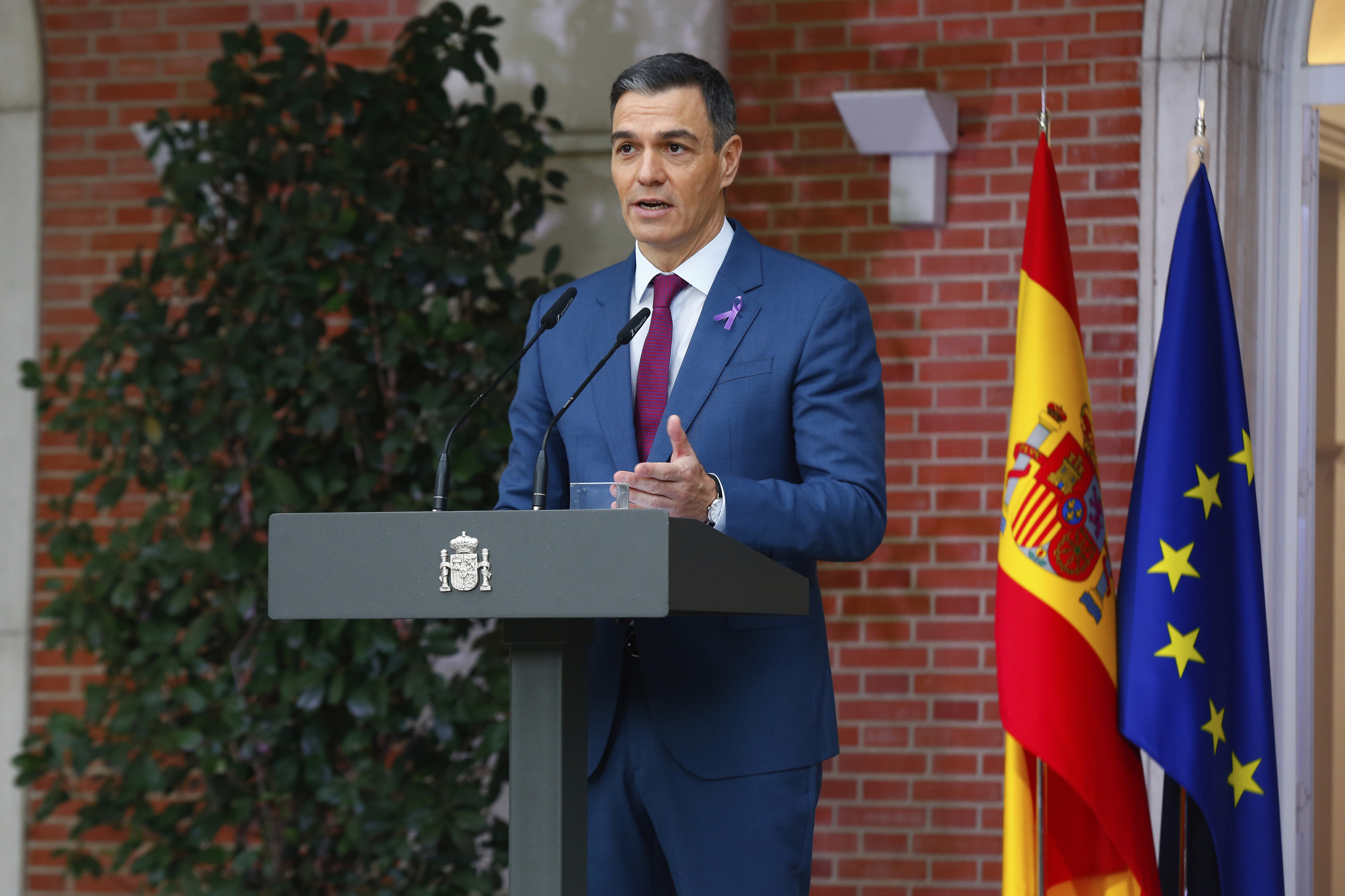 Pedro Snchez, durante su declaracin institucional en La Moncloa.