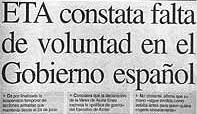 01.07.1996. El diario Egin publica 
un comunicado que anuncia el final de la tregua mantenida durante una semana. (Foto: EFE)