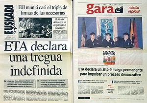 Portadas de periódicos anunciando la tregua