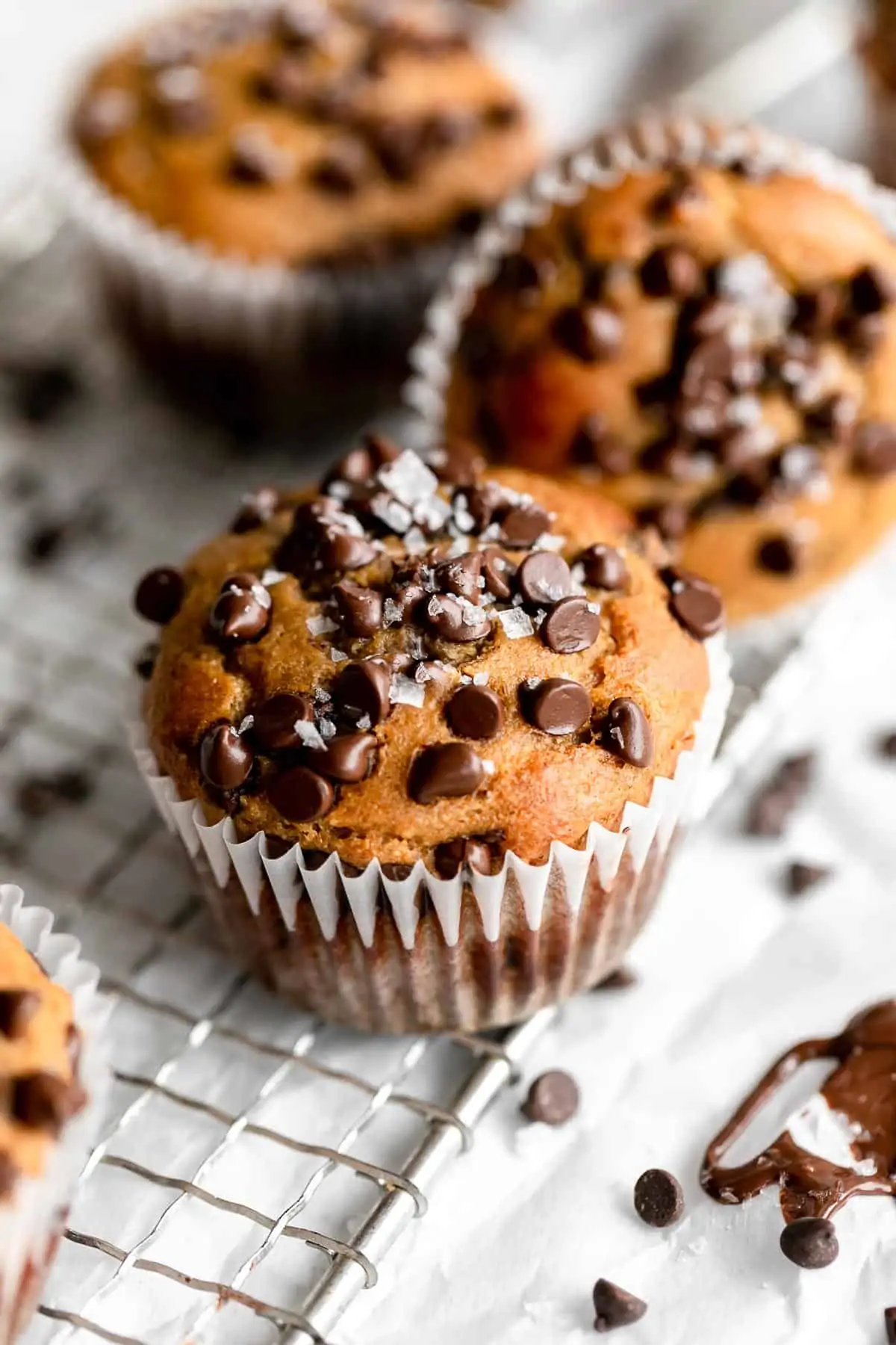 banana protein muffins on a wire rack