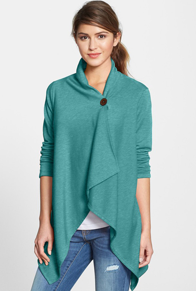 Asymmetrical Fleece Wrap Cardigan 