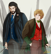 untitled art by radiorcrist (2015), digital fanart of Bilbo Baggins and Thorin Oakenshield as Hogwarts professors