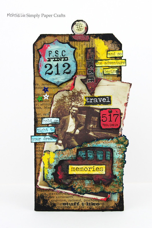 Meihsia Liu Simply Paper Crafts Mixed Media Tag Road Trip Travel Simon Says Stamp Tim Holtz 1