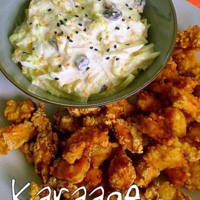 Karaage and Coleslaw with Apple and Raisins