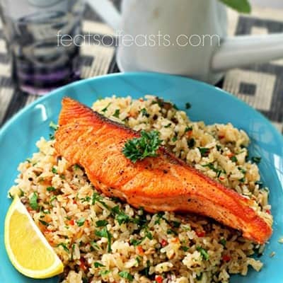 Butter Fried Rice with Pan-Seared Salmon