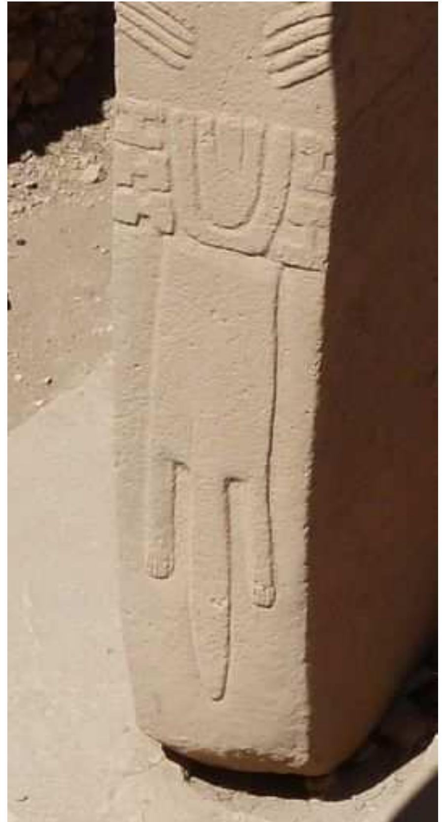 Fig. 11. The suspected comet symbol occupying the position of the belt buckle on Enclosure D’s eastern central monolith (Pillar 18), showing also the fox-pelt loincloth, possibly indicating comet symbolism (Pic credit: Andrew Collins). 