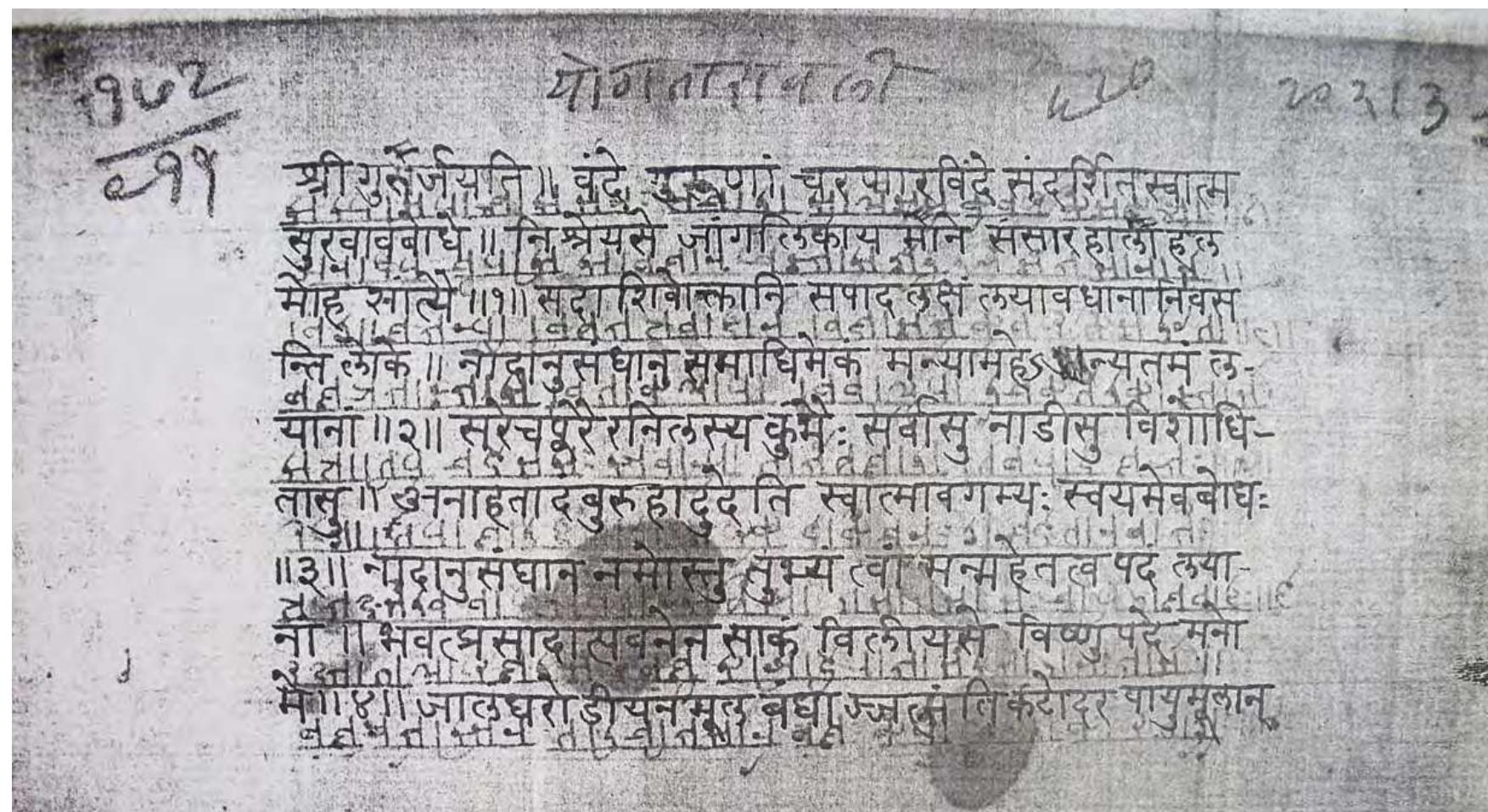 First Folio of a Manuscript of the Yogataravali at the Prajna Pathasala Mandal, Wai. 