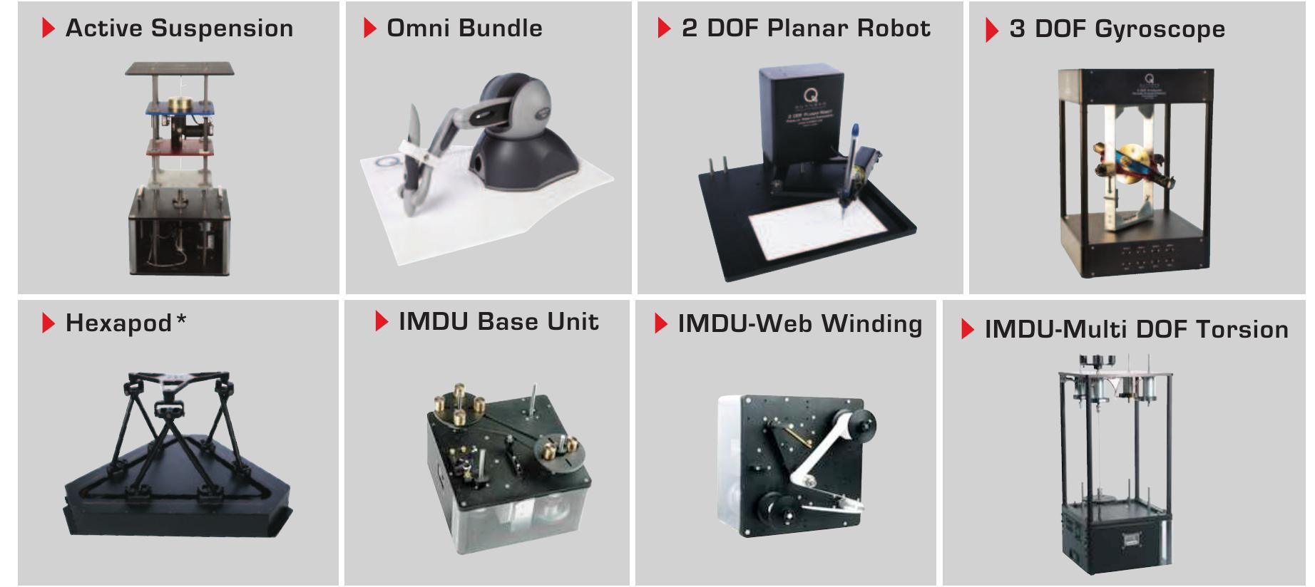 “Please note: The Hexapod is not available for purchase in North America, Japan and Taiwan.  Full range of robotic and mechatronic control plants for teaching and research 