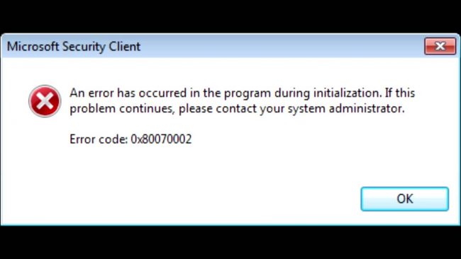 ошибка 0x80070002