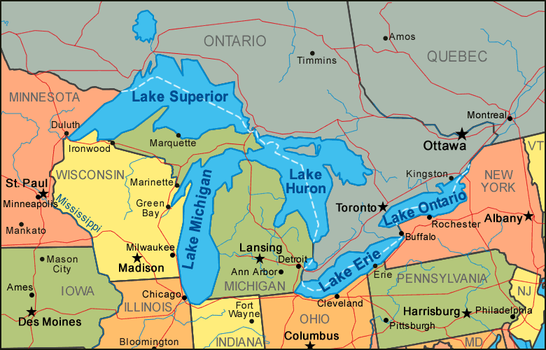 Map of The Great Lakes