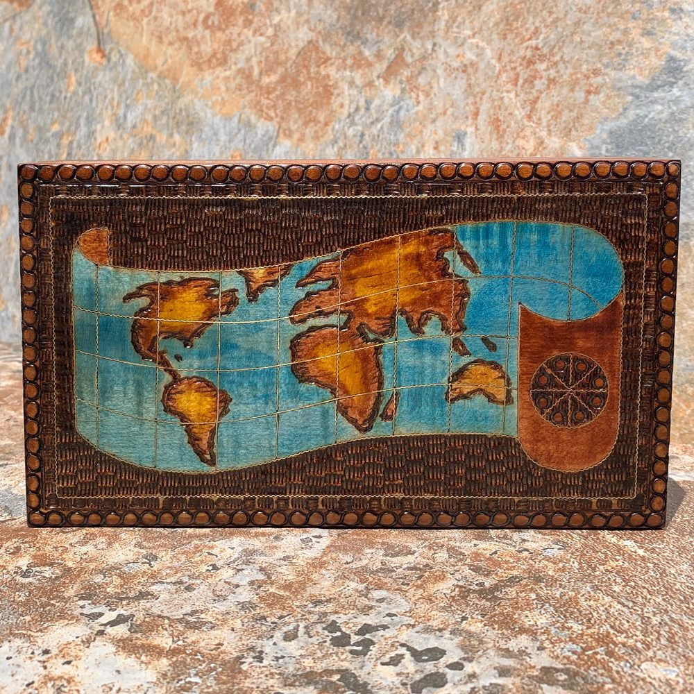 an image of a handcrafted rectangular Old World Map Box