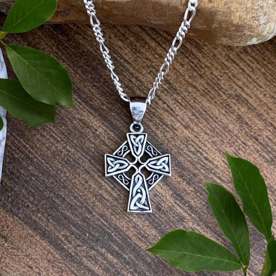 An image of Oxidized Sterling Silver Celtic Cross Pendant with a total drop of .70 inches