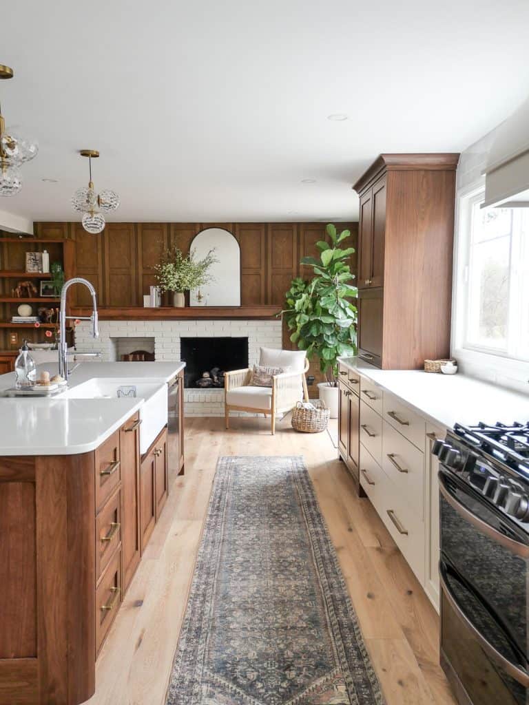 Walnut kitchen cabinets.