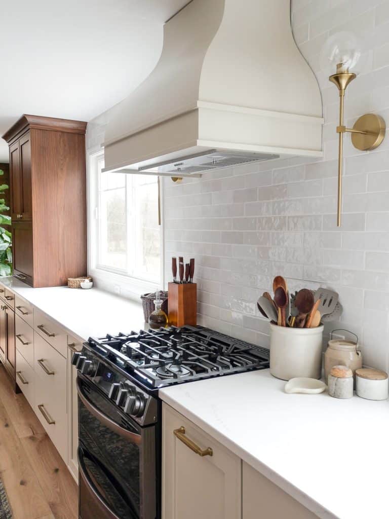 Subway tile kitchen backsplash in a 70s kitchen remodel.