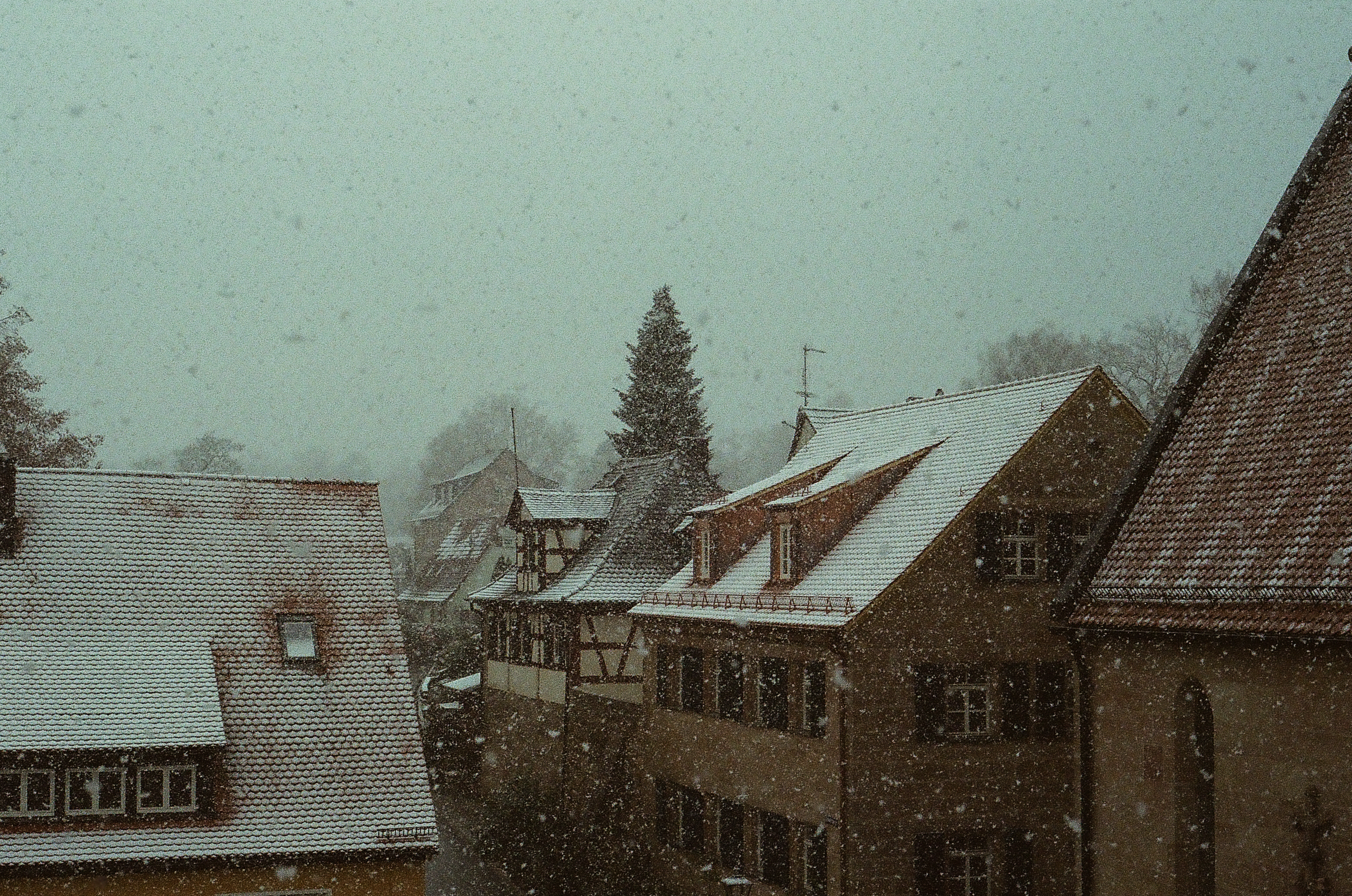 Dächer mit Schnee bedeckt