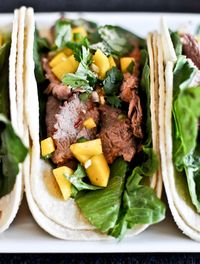 Thai Beef Tacos w/mango & cilantro