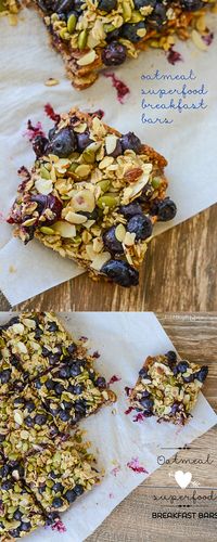 Oatmeal Blueberry Superfood Breakfast Bars by ahealthylifeforme: Loaded with healthy ingredients for a great morning pick me up. #Breakfast_Bars #Blueberry #Oatmeal #Healthy