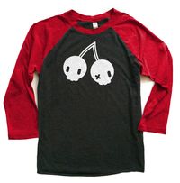 "Cute and creepy combined into one with these kawaii cherries! These two-color raglan shirts are made of a super-soft cotton in stylish colors. ☆━......━☆ Sizing in inches is as follows: XS - width across chest 16.5\" - length 27\" S - width across chest 18\" - length 28\" M - width across chest 20\" - length 29\" L - width across chest 21\" - length 30\" XL - width across chest 23\" - length 31\" 2XL - width across chest 25\" - length 32\" 3XL - width across chest 26\" - length 33\" *measured f