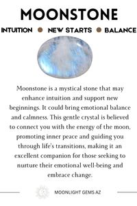 Embrace the mystical energy of Moonstone! This enchanting crystal is known for its ability to enhance intuition and promote emotional balance. Moonstone is said to encourage new beginnings, support inner growth, and soothe stress. It may help you release negative emotions, boost your creativity, and connect with your feminine energy. Perfect for meditation and spiritual healing, Moonstone could be your go-to crystal for a life filled with harmony and inspiration. Discover the magical power of Moonstone today! 🌟🔮  #Moonstone #CrystalHealing #Intuition #EmotionalBalance #HealingCrystals #NewBeginnings #InnerGrowth #StressRelief #Meditation #FeminineEnergy