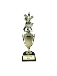 The listing is for a dancing award Ballroom dance Award Trophy. The trophy is made of a very durable plastic Solid base. With  cup and topped with couple It is approximately 12" inches  Free customization on aluminum plate. customize with any wording 3 lines max up to 20 characters per line. If you need more than what you see listed let me know I can make more. Please message me with any questions. Thanks You!