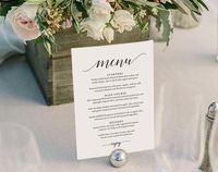 Wedding Menu Template, Wedding Menu Printable, Wedding Menu Cards, Table Menu, Menu Sign, Table Setting, PDF Instant Download #BPB310_4B from Bliss Paper Boutique — $6.50