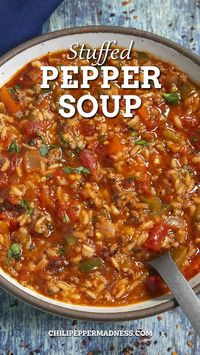 This easy-to-make stuffed pepper soup is loaded with bell peppers, ground meat, rice and seasonings, a family favorite that's always a hit!