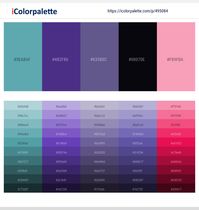 Colors included in this palette similar to Black, Butterfly Bush, Cadet Blue, Cadet Blue and Dark Slate Blue, Cadet Blue and Dark Slate Gray, Cadet Blue and Light Pink, Cinder, Dark Gray, Dark Slate Blue, Dark Slate Blue and Dark Slate Blue, Dark Slate Blue and Dark Slate Gray, . Download color palette as Pdf, Adobe swatch and more.