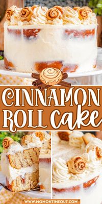 This easy Cinnamon Roll Layer Cake is topped with a luscious cream cheese frosting and comes together quickly with the help of canned cinnamon rolls! This delicious layer cake that is perfect for a weekend breakfast, holiday brunch or easy dessert! // Mom On Timeout