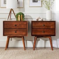 Set Of 2 Greenberg 2 Drawer Mid-century Modern Solid Wood Nightstands Caramel - Saracina Home : Target