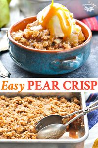 This Easy Pear Crisp is a perfect fall dessert recipe! Everyone loves this delicious party food. #pear #crisp #dessert