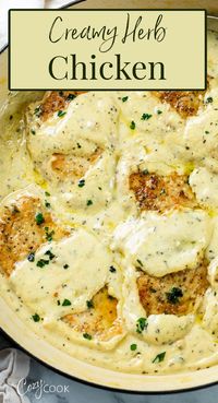 This Creamy Herb Chicken is a quick dinner idea with a rich and delicious flavor! Make this easy meal with chicken breasts or thighs!