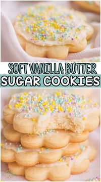 All Butter Sugar Cookies are soft & sweet cookies topped with a buttery vanilla frosting. Easy sugar cookie recipe made with simple pantry ingredients that yields about a dozen cookies. #sugarcookies #cookies #butter #baking #easyrecipe from FAMILY COOKIE RECIPES via @familycookierecipes