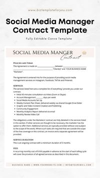 Editable Template for Seamless Social Media Manager Contract ( #freelance photography contract #professional service agreement #employment contract #llc operating agreement free printable #business partnership agreement form🏷#Social_Media_Checklist_For_Business #Social_Media_Manager_Onboarding_Template #Social_Media_Manager_Contract_Template #Social_Media_Marketing_Contract