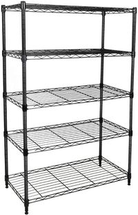 PRICES MAY VARY. Iron 99% 5-Shelf shelving unit for your kitchen, office, garage, and more Each shelf holds up to 250 pounds (evenly distributed); total max load weight is 1250 pounds Included durable steel construction adjustable leveling feet and four Wheels.And the wire shelves adjustable in 1-inch increments. Dimension: 29.9 x 13.46 x 60.8 inches (WxDxH), measured height does not include wheels. This storage shelves structure is very simple, No tools required to assemble it.