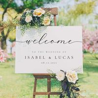 WEDDING WELCOME SIGN Our popular and highly demanded wedding welcome sign is a great eye catcher and probably the first thing your friends & family will see once they enter your dream location. We only use the best high quality materials for your wedding welcome sign. You can choose between three different types: canvas print or foam. Each wedding welcome sign can not only be beautifully arranged with an easel but could also be used as wall decoration afterwards since every sign comes with an ea