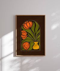 Abstract matisse inspired floral artwork, 70s retro flower poster with lovely colors. This art print is perfect for enhancing up any space, be it your living room, bedroom, office or anywhere else. It also makes a thoughtful and unique gift for your friend for a special event like Christmas, birthday, or housewarming.  FREE worldwide shipping! MORE RETRO FLORAL PRINTS: https://www.etsy.com/shop/SomaPrintsArt?section_id=42881693 PRODUCT DETAILS: ♡ Printed on thick, durable and long-lasting museum