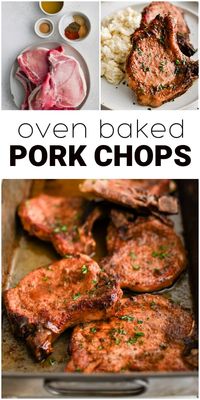 These Oven-Baked Pork Chops are the juiciest, most flavorful pork chops you'll ever make! Made with simple pantry ingredients for a perfect weeknight dinner the whole family will love.