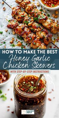 Honey garlic chicken skewers! Easy to prepare, whether you choose to grill or bake. This recipe transforms chicken into a delicious, healthy dinner option, blending Asian tastes with the simplicity of chicken breast or thighs.