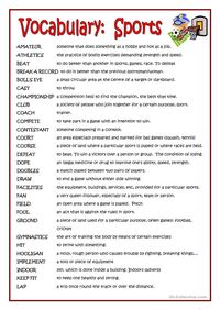 SPORTS - VOCABULARY - English ESL Worksheets