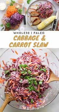 This Purple Cabbage and Carrot Slaw is your new favorite side! It's creamy, crunchy, a little sweet and slightly spicy, and absolutely delicious. Make it as a healthy dish for your next backyard bbq or cookout! #cookathomemom