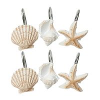 Description This is a pack of 12pcs ocean theme shower curtain hooks. With unique and creative design, it will be great decoration for your home. Easy to install. You can just these shower rings on the shower rod and make it useful in daily life. Perfect ornament for bathroom, bedroom or living room. Feature - Color: As shown. - Material: Resin. - Size: About 4.5 x 4.5 x 4cm. - The shower curtain rings are metal hooks crafted with finely detailed resin finish. They are anti-rust, which can last for years. - Pretty and attractive design. These sea star, conch, shell shape shower curtain hooks are very unique and rare. The great star style will be your better choice than steel hooks. - Gorgeous decoration for your home. Good looking decoration for bathroom, bedroom and living room. The decor