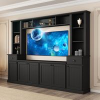 PRICES MAY VARY. ✨ 𝑨𝒍𝒍-𝑰𝒏-𝑶𝒏𝒆 𝑴𝒖𝒍𝒕𝒊𝒇𝒖𝒏𝒄𝒕𝒊𝒐𝒏𝒂𝒍 𝑫𝒆𝒔𝒊𝒈𝒏: More than just a TV stand, this tv entertainment center with bookshelves serves as a TV console, bookshelf, wine cabinet, and display cabinet, making the most out of every inch of space. Ideal for both relaxation and showcasing your items, this wall unit entertainment center is a perfect choice for entertainment and storage. 📚 𝑨𝒎𝒑𝒍𝒆 𝑺𝒕𝒐𝒓𝒂𝒈𝒆 𝑪𝒂𝒑𝒂𝒄𝒊𝒕𝒚: This entertainment wall unit includes a 67 inch wide TV console which fit for TVs up to 75Inch, two pier units, and an overhead bridge. It features multiple open tiers for easy access and two-tier shelves behind each door, offering dust protection and sturdy support for your media devices. With an overall weight capacity of 530Lbs and detail