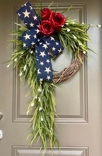 4th of July Wreath for Front Door With Patriotic Bow and Red Roses - Etsy