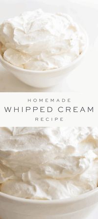 Perfectly sweet and airy, this Homemade Whipped Cream Recipe is so delicious. Get the steps to make Whipped Cream From Scratch, the best addition to desserts of all kinds! You just need 2 simple ingredients to elevate your drink or dessert! #whippedcream #homemadewhippedcream #cream #dessert #valentinesday #julieblanner #easyrecipe