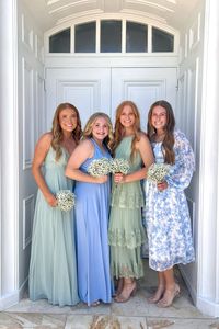 Blue and green bridesmaids