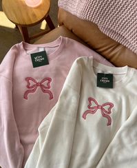 Our minimal embroidered bow crews  choose from our cozy cream or blush pink colorways!  made here in our embroidery studio!  -Unisex and runs slightly oversized!