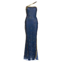 Christian Dior by John Galliano blue and gold silk-lurex evening dress, ss 2001 | From a unique collection of rare vintage Evening Dresses and Gowns at https://www.1stdibs.com/fashion/clothing/evening-dresses/.