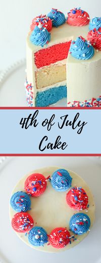 We love hosting an annual 4th of July party each year, and I'm always looking for 4th of July party ideas - especially 4th of July dessert desserts for a crowd! Well let me tell you - this 4th of July cake is easy, delicious, and super festive! A fun dessert for kids and adults alike. This patriotic dessert idea is a  delicious red white and blue dessert that tastes as good as it is pretty! So whip this up for your fourth of july celebration, and sit back as everyone ooh and ahhs!