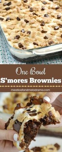 One Bowl S'mores Brownies - Fudgy brownies topped with marshmallows, graham crackers and more chocolate. It's an easy dessert that everyone loves! from meatloafandmelodrama